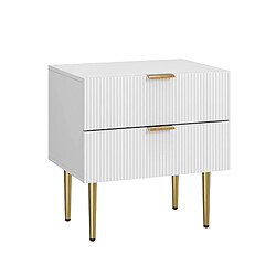 Table de chevet 53 x 41,5 x 52,5 cm - Modenvie - 2 tiroirs - Blanc et or pas cher