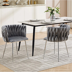 Acheter STILVORA Lot de 2 chaises de salle à manger en velours gris avec accoudoirs