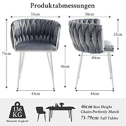 STILVORA Lot de 2 chaises de salle à manger en velours gris avec accoudoirs pas cher