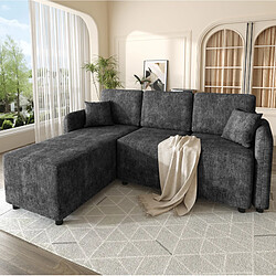 Acheter STILVORA Canapé d'angle 3 places noir en chenille, méridienne 144 cm