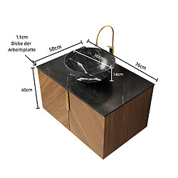STILVORA Meuble vasque suspendu 76 cm noir et effet chêne brun pas cher
