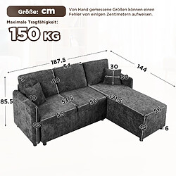 STILVORA Canapé d'angle 3 places noir en chenille, méridienne 144 cm pas cher