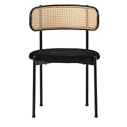 STILVORA Lot de 2 chaises de salle à manger en velours noir et rotin Lot de 2 chaises modernes en velours noir, dossier en rotin incurvé et pieds en métal pour salle à manger
