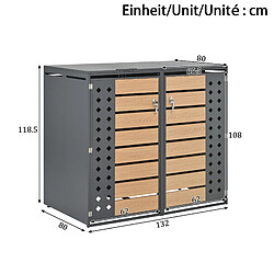 STILVORA Cache-poubelles extérieur 4 compartiments acier galvanisé gris effet bois pas cher