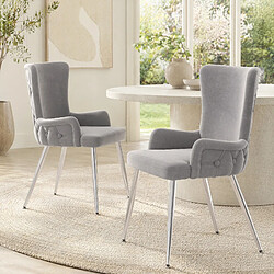 Acheter STILVORA Lot de 2 chaises de salle à manger velours gris, pieds métal argenté