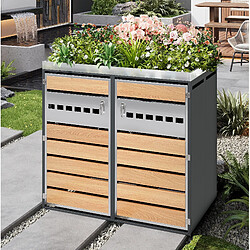 Acheter STILVORA Cache-poubelles double acier galvanisé gris décor bois avec bacs à plantes