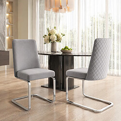 Avis STILVORA Lot de 2 chaises de salle à manger en velours gris, pieds métalliques argentés