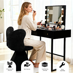 Acheter STILVORA Chaise de coiffeuse pivotante noire en velours chenille, dossier papillon