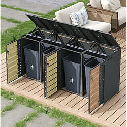 Acheter STILVORA Cache-poubelles extérieur 4 compartiments acier galvanisé gris effet bois