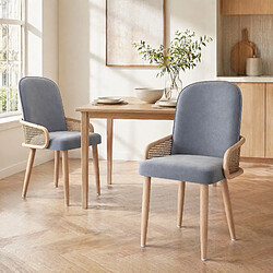 Avis STILVORA Lot de 2 chaises de salle à manger en velours gris, design rotin