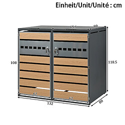 STILVORA Cache-poubelles extérieur 4 portes acier galvanisé gris effet bois pas cher