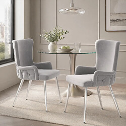 Avis STILVORA Lot de 2 chaises de salle à manger velours gris, pieds métal argenté