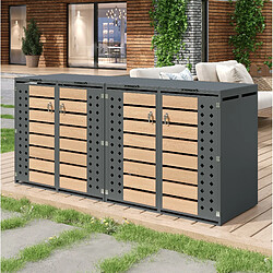 Avis STILVORA Cache-poubelles extérieur 4 compartiments acier galvanisé gris effet bois