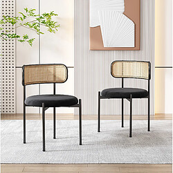 Avis STILVORA Lot de 2 chaises de salle à manger en velours noir et rotin