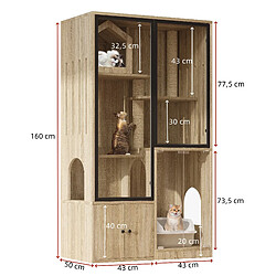STILVORA Arbre à chat 4 niveaux MDF et verre trempé 90 x 50 x 160 cm pas cher