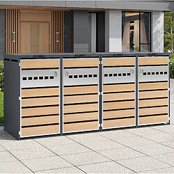 Acheter STILVORA Cache-poubelles extérieur 4 portes acier galvanisé gris effet bois