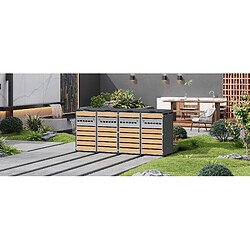 Avis STILVORA Cache-poubelles extérieur 4 portes acier galvanisé gris effet bois
