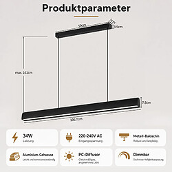 ZMH Suspension LED noir 34W Suspendue réglable en hauteur avec télécommande pour salle à manger pas cher