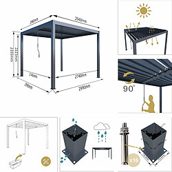 Acheter Aica Sanitaire Pergola bioclimatique 3x3m - Structure et Lames orientables en aluminium