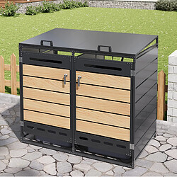 Acheter STILVORA Cache-poubelles double en fer noir effet bois, 131 x 79 x 116 cm