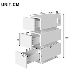 STILVORA Chevets blancs 20 x 40 x 59,5 cm, USB, LED, 3 tiroirs, lot de 2 pas cher