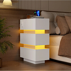 Avis STILVORA Chevets blancs 20 x 40 x 59,5 cm, USB, LED, 3 tiroirs, lot de 2