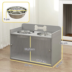 Acheter STILVORA Station repas surélevée grise, 2 gamelles inox et rangement 60 cm