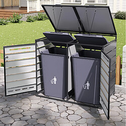 Avis STILVORA Cache-poubelles double en fer noir effet bois, 131 x 79 x 116 cm