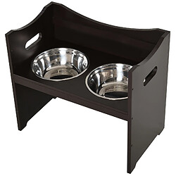 Avis STILVORA Station repas réglable MDF marron foncé avec 2 bols inox, 54 x 31,5 x 47 cm