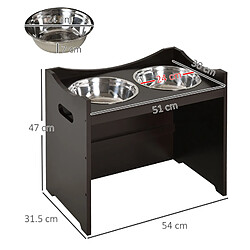 STILVORA Station repas réglable MDF marron foncé avec 2 bols inox, 54 x 31,5 x 47 cm pas cher