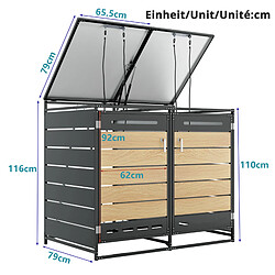 STILVORA Cache-poubelles double en fer noir effet bois, 131 x 79 x 116 cm pas cher