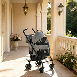 Avis STILVORA Poussette 3 en 1 pour animaux gris pliable, cabine amovible