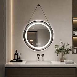 ByteLike Miroir Rond LED 50x50 Anti-buée Miroir de Salle de Bain Rond LED 50x50 cm avec Sangle Cadre Noir Dimmable Anti-buée Tactile Haute Définition