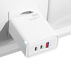 Avis Maxlife Chargeur Secteur GaN 65W PD avec 2 USB-C 65W et 1 USB-A 36W Ultra-Rapide Blanc
