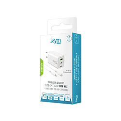 Jaym Chargeur Secteur GaN 100W Universel 3 Ports avec Câble USB-C 2m Blanc pas cher