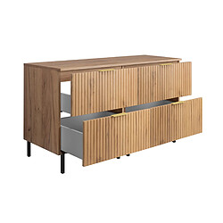 3XELIVING Meuble vasque, Chêne Craft, 120 (2 x 60) x 77 x 46 cm, poign. dorée, pieds noirs + plan pas cher