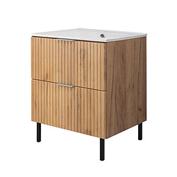 3XELIVING Meuble vasque, Chêne Craft, 60 x 77 x 46 cm, poign. argentée, pieds noirs, sans plan pas cher