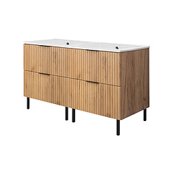3XELIVING Meuble vasque, Chêne Craft, 120 (2 x 60 cm) x 77 x 46 cm, sans plan, pieds noirs pas cher