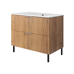 3XELIVING Meuble vasque, Chêne Craft, 80 x 77 x 46 cm, poign. argentée, pieds noirs, sans plan pas cher