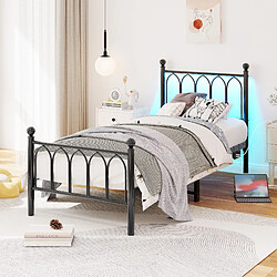 HOMAIRE Lit noir en décor bois et métal de 206.5 x 91 x 102.5 cm pas cher