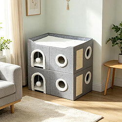 Avis HOMAIRE Arbre à chat True niveaux gris en Linen et décor bois