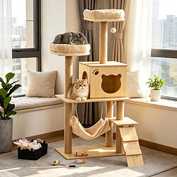 HOMAIRE Arbre à chat True niveaux naturel et brun en panneau de particules et peluche de 40 × 40 × pas cher