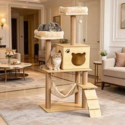 Avis HOMAIRE Arbre à chat True niveaux naturel et brun en panneau de particules et peluche de 40 × 40 ×