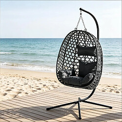 Avis HOMAIRE Fauteuil suspendu en métal et rotin gris 105 x 105 x 195 cm