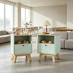 HOMAIRE Table de chevet vert en décor bois de 40 × 40 × 55 cm pas cher