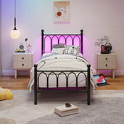 Acheter HOMAIRE Lit noir en décor bois et métal de 206.5 x 91 x 102.5 cm