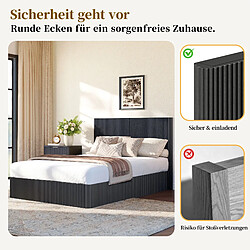 Avis HOMAIRE Lit noir en décor bois et métal de 210 x 156 x 113.5 cm