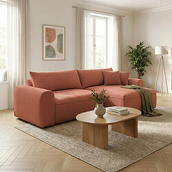 Concept Usine Canapé d'angle convertible terracotta 4 places tissu bouclé + coffre BELAIR pas cher