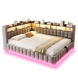 Lit coffre 140 x 200 cm - Modenvie - Velours - Gris clair pas cher