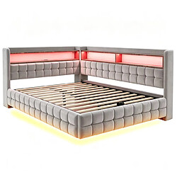 Acheter Lit coffre 140 x 200 cm - Modenvie - Velours - Gris clair
